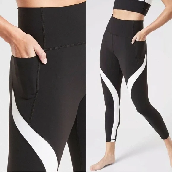 Athleta • Colorblock Salutation Stash Pocket Tight 7/8 black white leggings - Picture 1 of 12